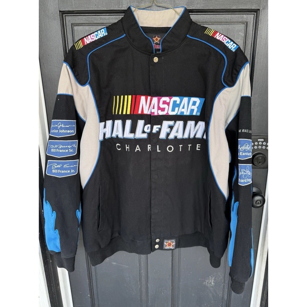Vintage NASCAR Hall Of Fame‎ Jacket Black Blue Coat Charlotte Mens 3XL JH Design